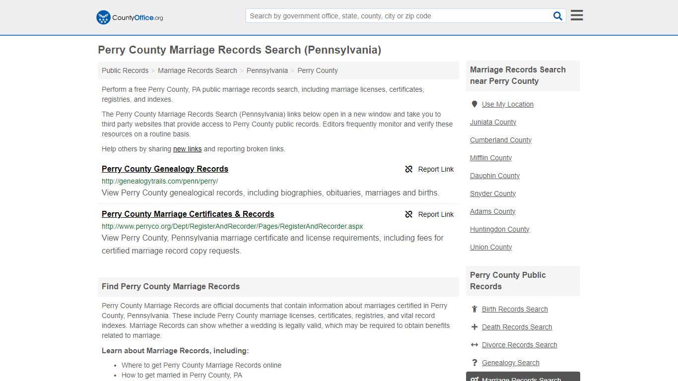 Perry County Marriage Records Search (Pennsylvania) - County Office