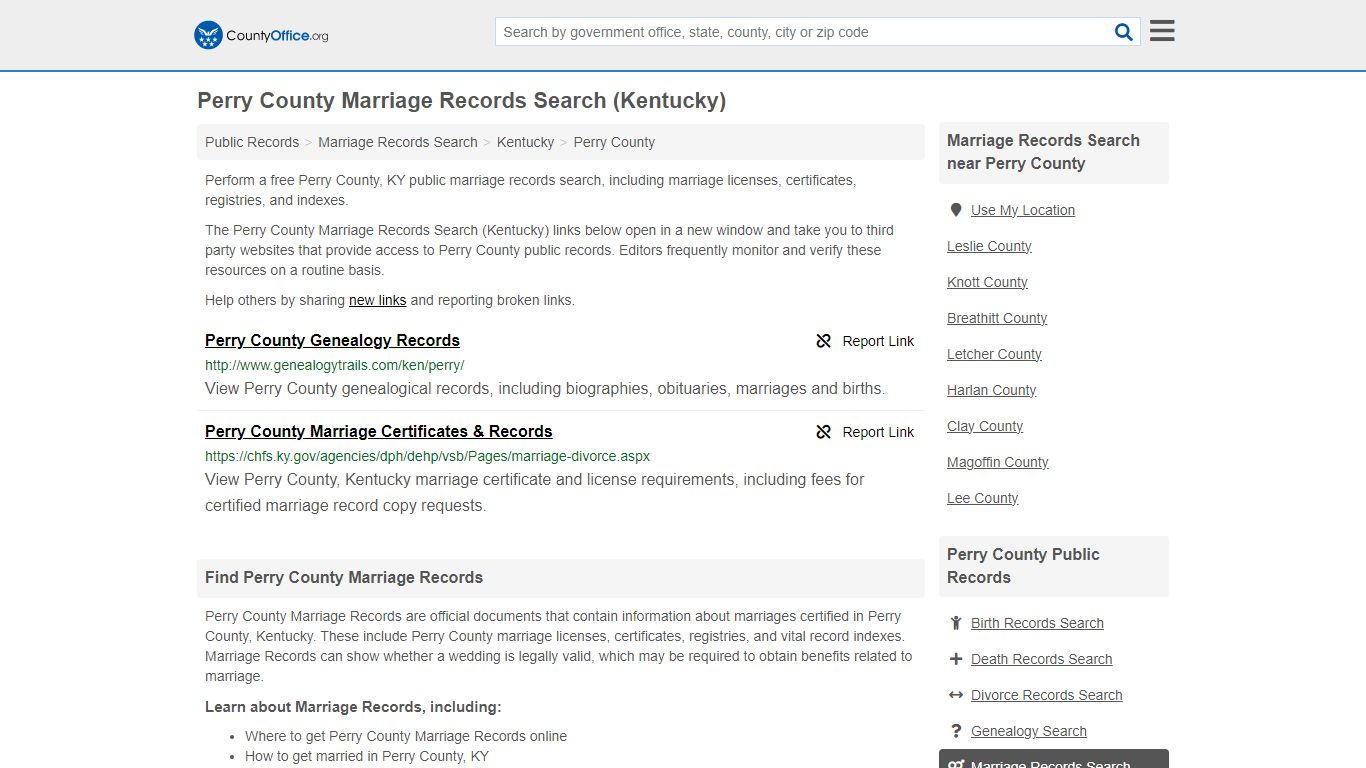 Perry County Marriage Records Search (Kentucky) - County Office